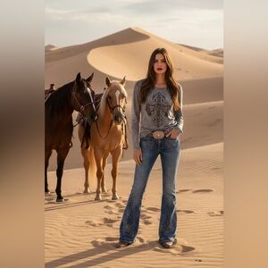 Vocal Gray cross Embellished Top medium